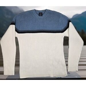 Nautica‎ Sweater Large L Ribbed Stretch Two Tone Crew Neck Preppy Core
